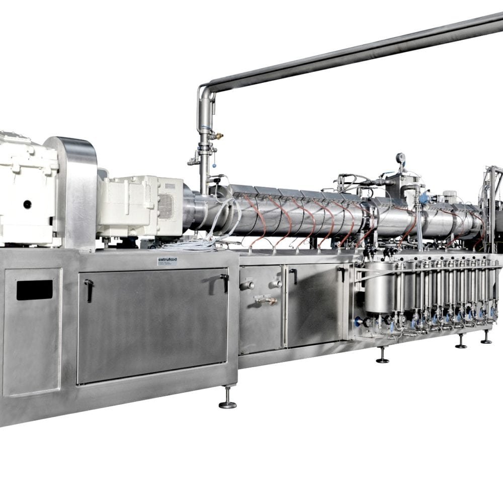 Extrufood cooking extruder — complete production line with dosing skids and stainless steel base frame